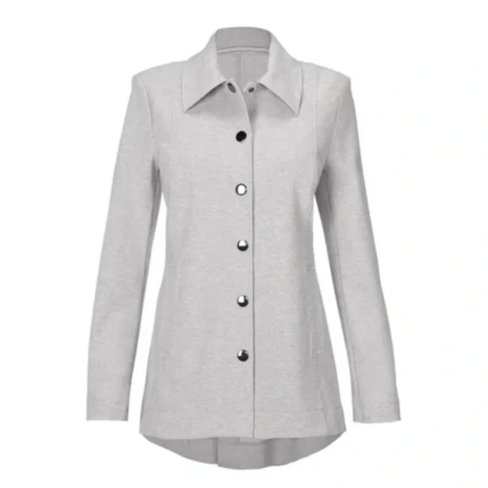 CAbi ATC Grey Cavalry Jacket Coat Lightweight Topper Snap Button # 5855 Size S